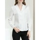 thumbnail image 5 of Camisa de oficina de satén de manga larga con cuello plano y botones para mujer, edición INSPIRE CHIC, talla XL, blanca, 5 of 6