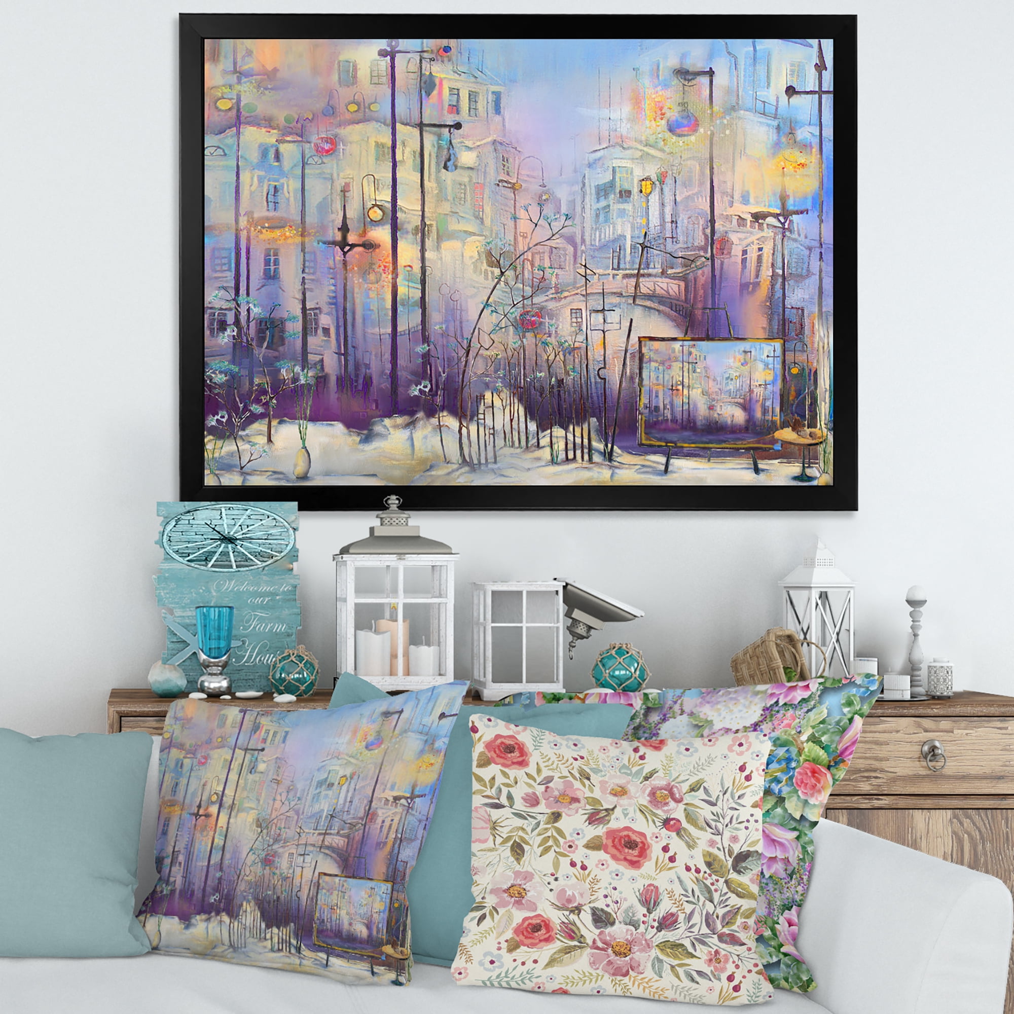 Designart 'Abstract Cityscape With Pastel ' Modern Framed Art Print