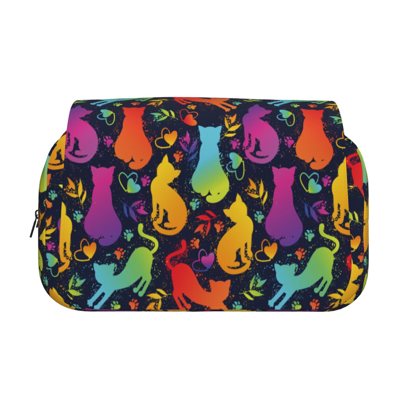 Rateoe Colorful Cats Pattern Double Clamshell Pen Case, Storage Organizer with Two Zipper Compartments– Holds Up to 50 Pencils & Pens