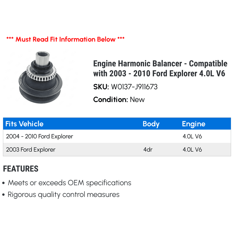 Engine Harmonic Balancer - Compatible with 2003 - 2010 Ford