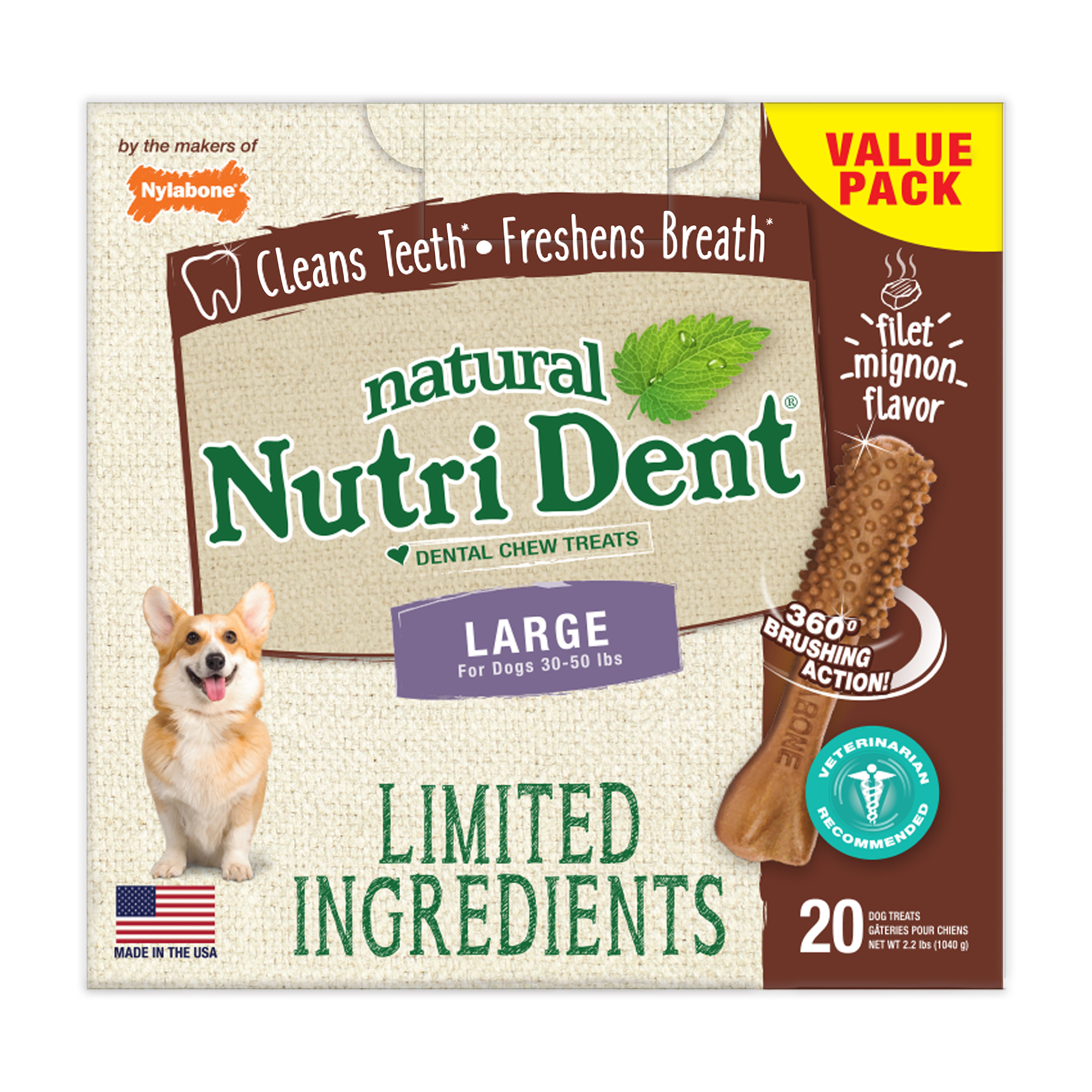 Nylabone Nutri Dent Filet Mignon Flavored Dog Dental Chews Large/Giant