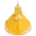 thumbnail image 5 of Girls Sleeveless Flower Girl Dress, Princess Party Gown with Sequin Waist and Tulle Flower Hem, Junior Bridesmaid Wedding Birthday Celebration Dress, Formal Wear for Ages 2-12 Years Yellow 110, 5 of 9