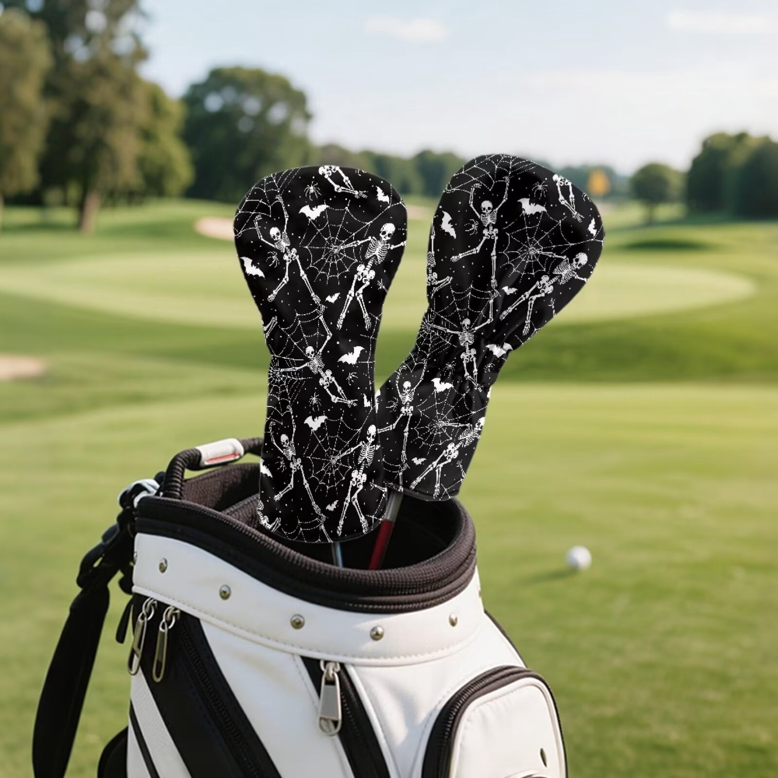 Uorisanigo Golf Club Head Covers for Driver, Fairway Hybrid Woods - 3 Pack Waterproof PU Leather Cobweb Skull Driver Headcover Set - with Elastic Band Fits Most Size Golf Clubs