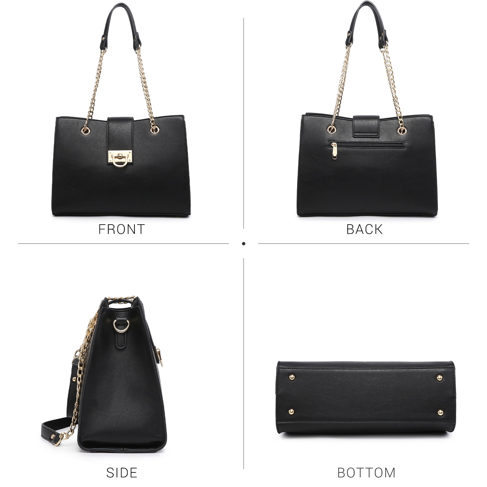 Dasein Hobo Handbag Vegan Leather Tote Chain Shoulder Purse for Women Satchel Bag With Matching Clutch