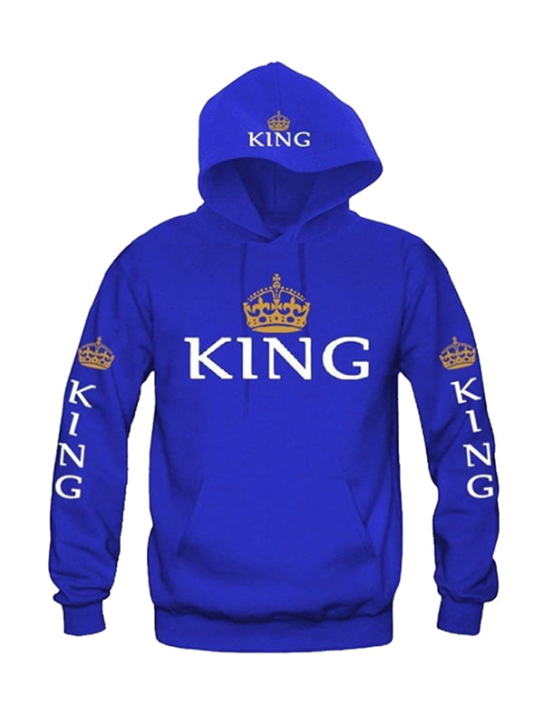 Lover Couple King And Queen Long Sleeve Hoodie Jumper Sweater Tops Pullover Tee 