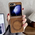 thumbnail image 2 of for Samsung Galaxy Z Flip 6 5G Leather Case, [Compatible with MagSafe] PU Leather + Hard PC Shell Slim Durable Protective Wireless Charging Phone Case Cover for Samsung Galaxy Z Flip 6, Brown, 2 of 10