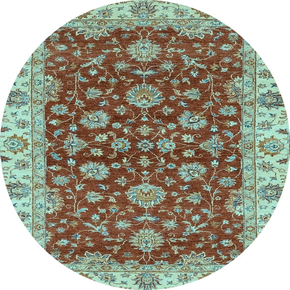Ahgly Company Indoor Round Oriental Light Blue Traditional Area Rugs, 4' Round