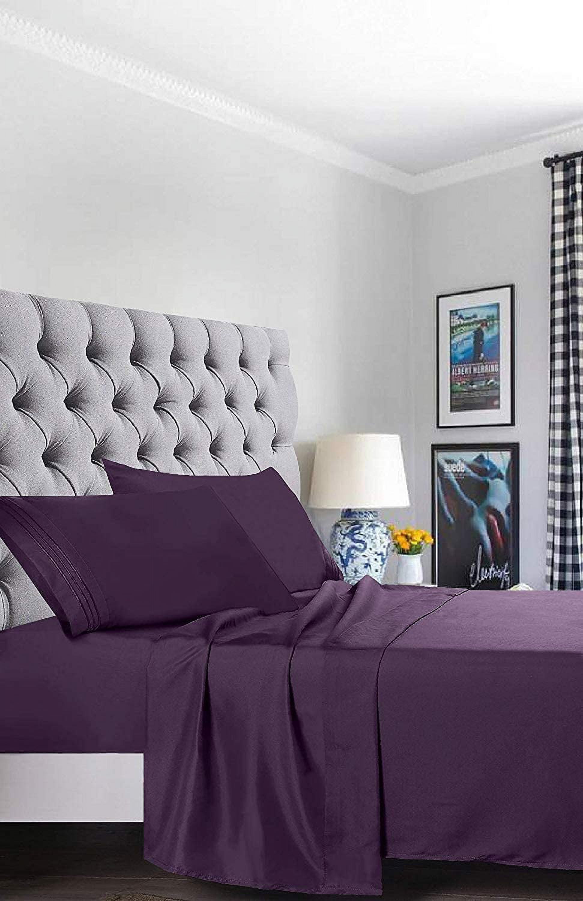 Bed Sheet Set - Brushed Microfiber Bedding - Bedding Sheets & Pillowcases - Deep Pockets - Easy Fit - Breathable & Cooling Sheets, Twin/Twin XL, Purple