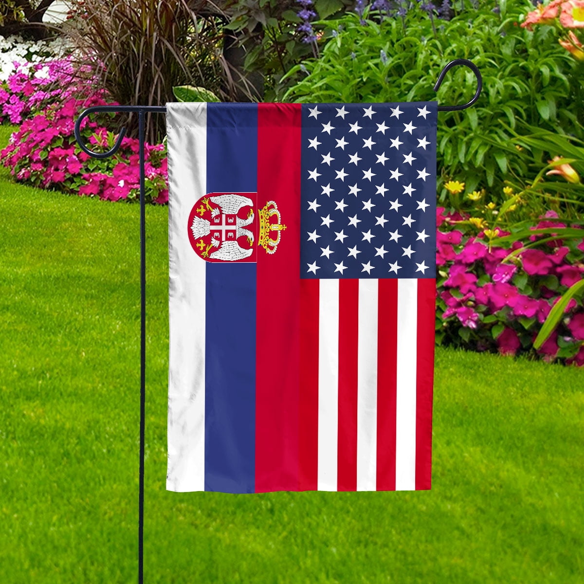 American Serbia Flag Serbian Friendship U.S.A Memorial Day Patriotic For Garden Flag (11.5x17.5) Double Sided-USA Flags Premium Polyester-Decorative Indoor Outdoor Flag