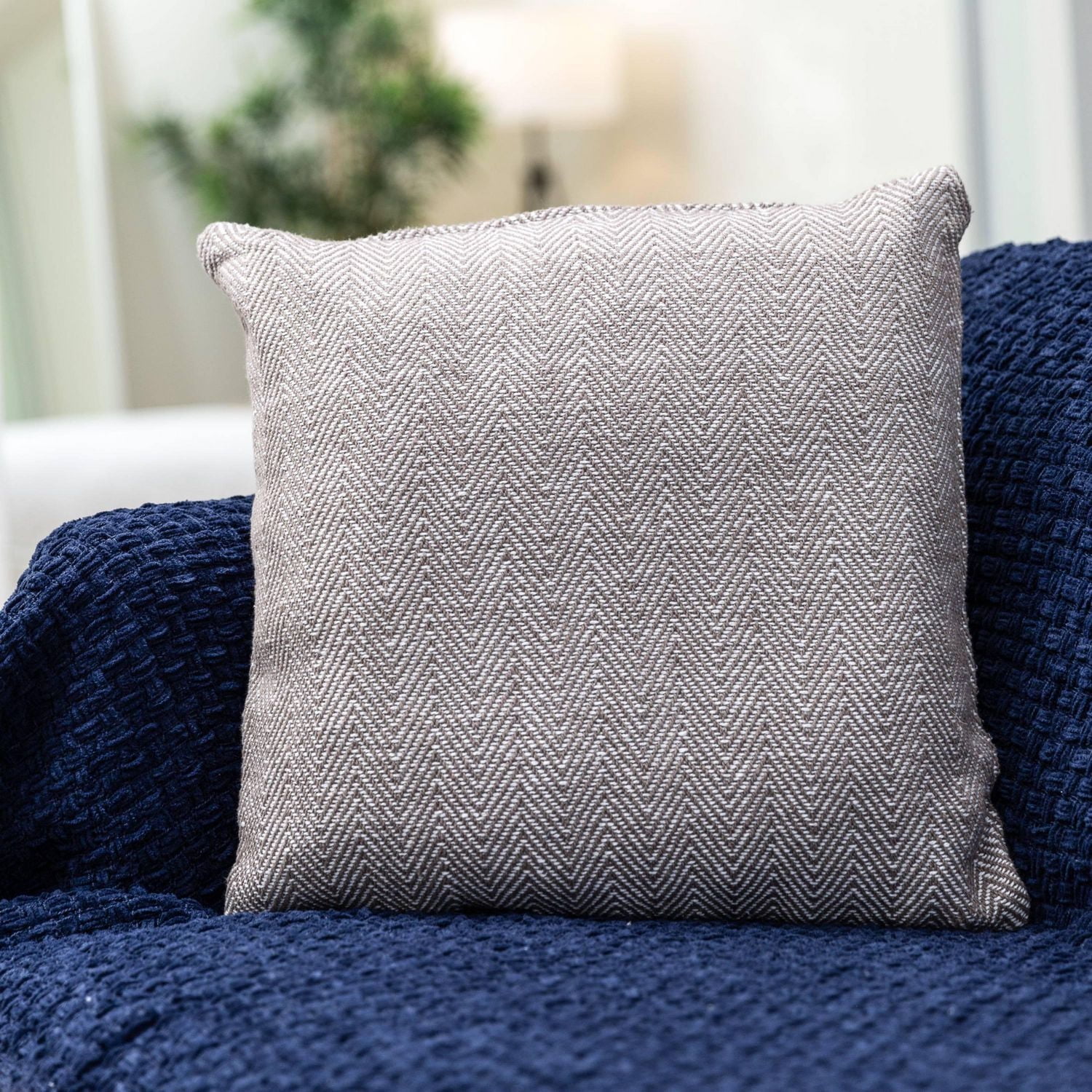 Herringbone Stripe Cotton Cushions Set of 2 Poly Filled With Zipper Machine Washable