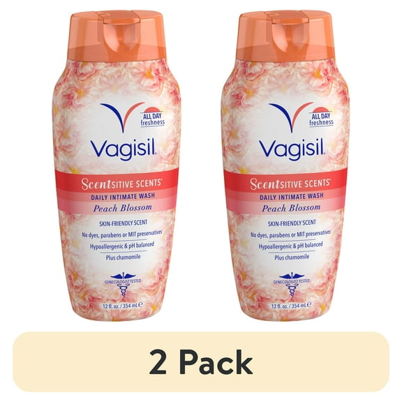 (2 pack) Vagisil Scentsitive Scents Feminine Wash, Peach Blossom Scent, 12 oz
