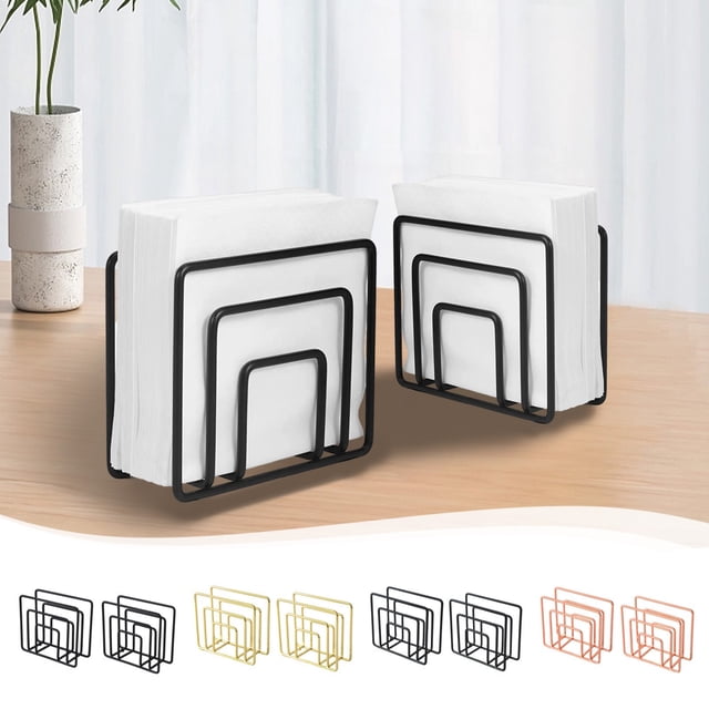 Porta-servilletas metálicas modernas para mesas de cocina y comedor - Dispensador de servilletas de cóctel de hierro para uso interior/exterior, dorado/oro rosa/negro