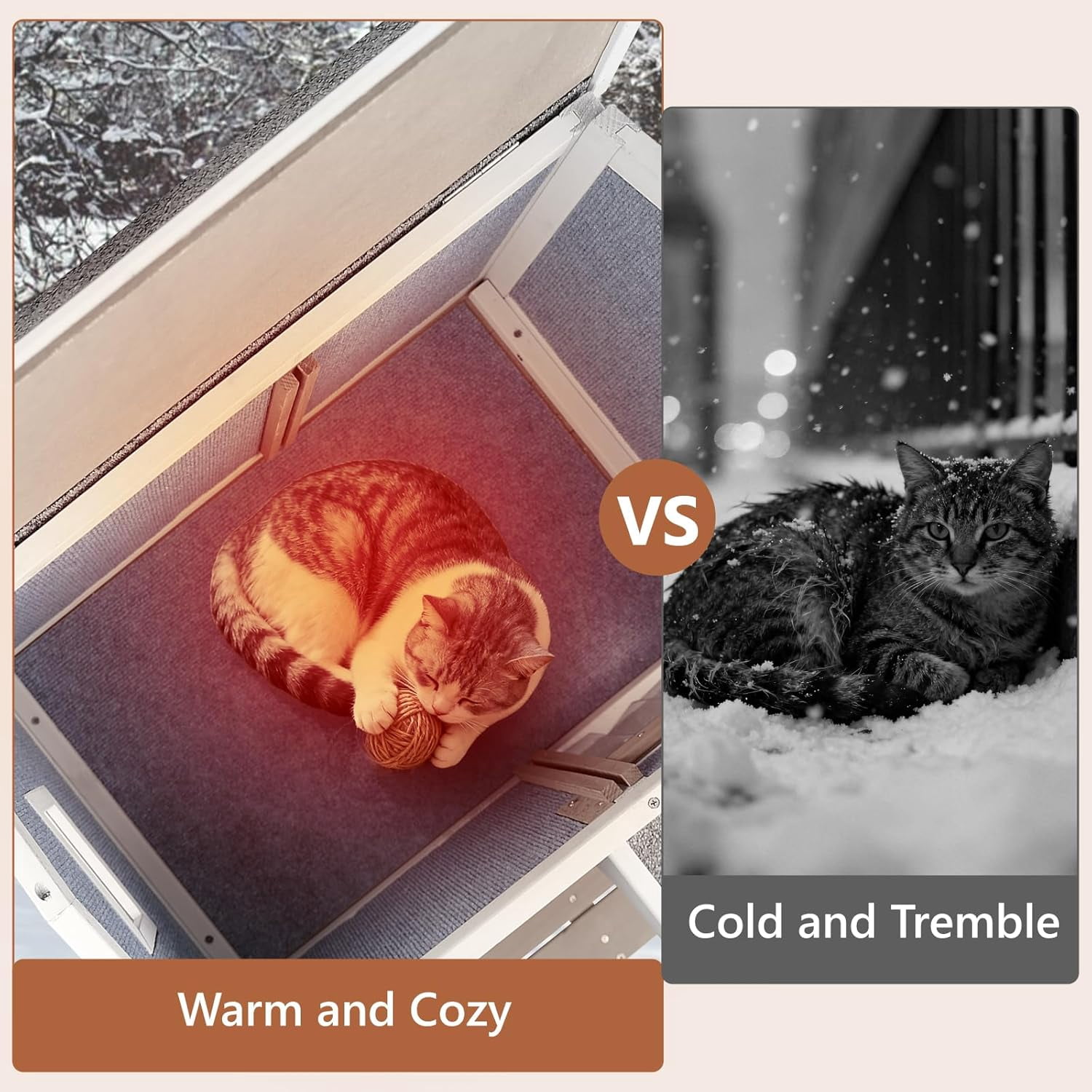 Petsblublu Insulated Outdoor Small Cat House Wooden Indoor Feral Cats Shelter for Winter with Balcony