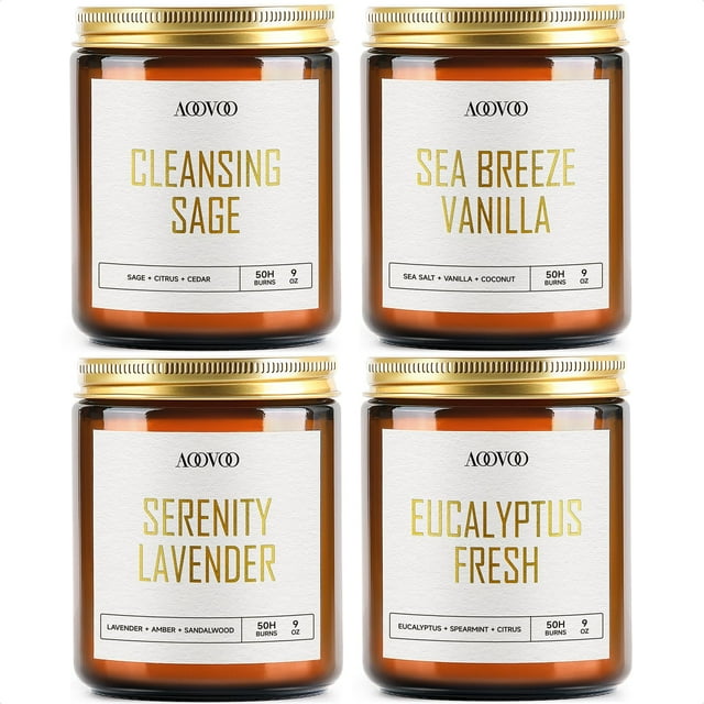 Juego de velas aromáticas Candle AOOVOO, 4 piezas, velas de soja de 1,06 litros