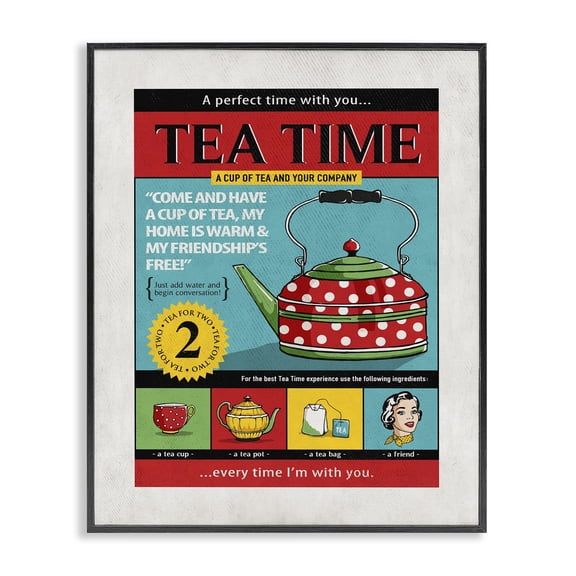 Stupell Industries Shabby Chic Tea Time Vintage Comic Book Design Black Framed Giclee Art, 16 x 20, by Estera Kecek