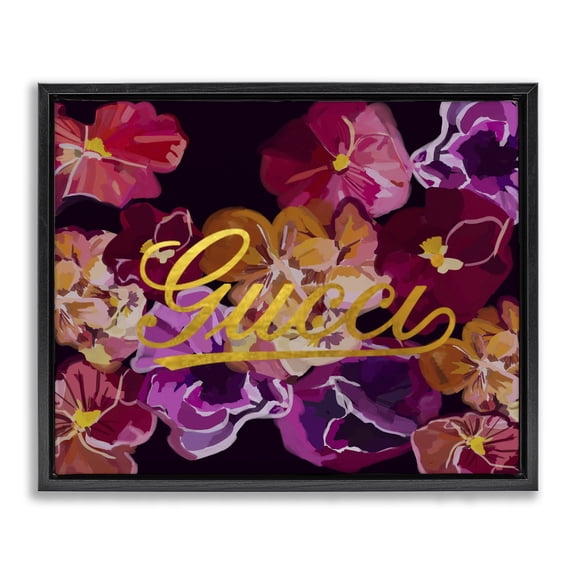 Stupell Industries Contemporary Glam Brand Flower Pattern Black Floating Frame Canvas Art, 21 x 17, by Amelia Noyes