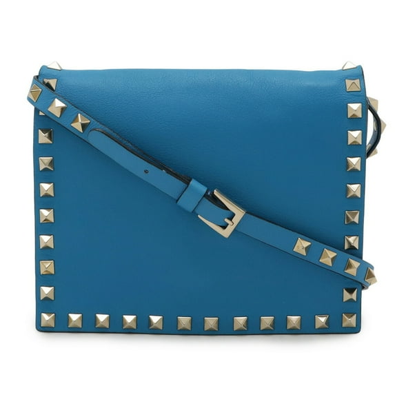Pre-Owned VALENTINO GARAVANI Valentino Garavani Rockstud Shoulder Bag/Clutch Bag in Blue Leather