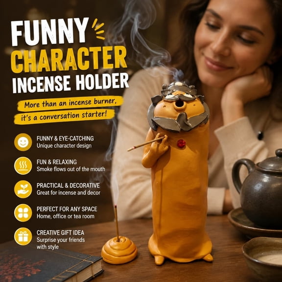 Funny Character Incense Holder, Whimsical Dual Stick Incense Burner with Ash Catcher, Novel Resin Table Ornament for Living Room Bedroom Meditation Decor, Effective Stress & Anxiety Relief