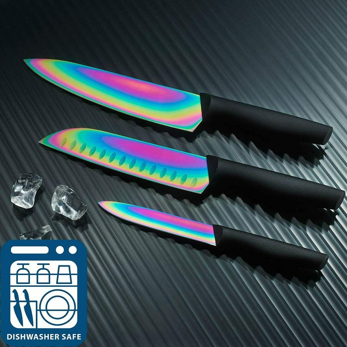 Dishwasher Safe Knife Set,Marco Almond KYA25 14-Piece Titanium Cutlery Rainbow Kitchen Knife Block Set,Black