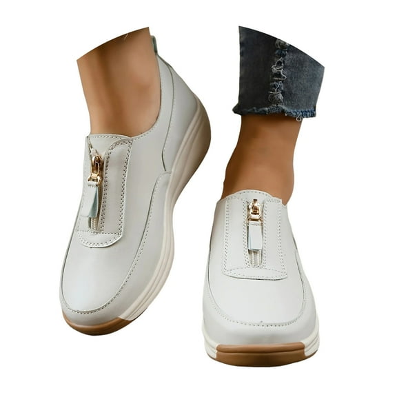 Mostsola Sneakers for Women Fashion Slip on Walking Shoes Zipper Loafers Soft Sole Casual Work Shoes