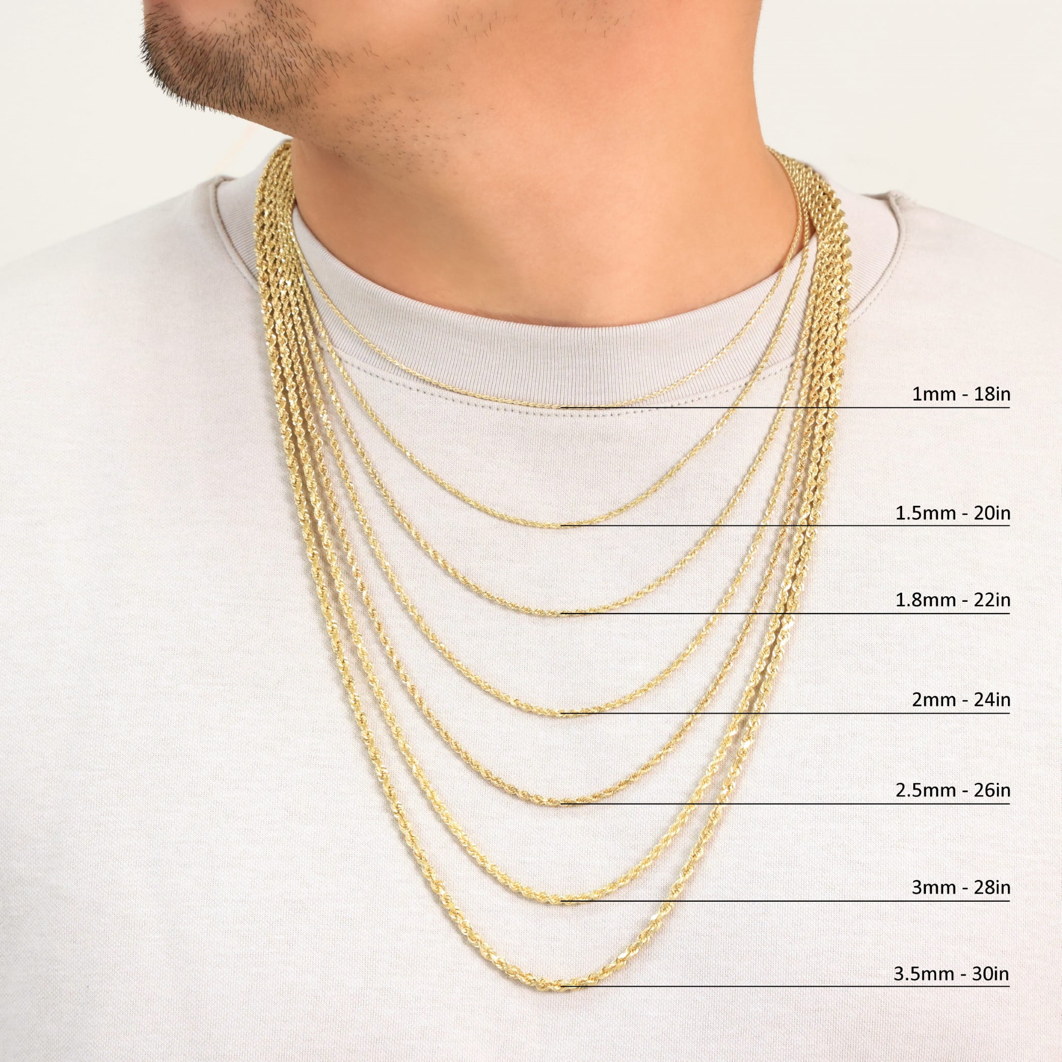 Nuragold 14K Real Yellow Gold Solid Rope Diamond Cut Chain Necklace 16"-30" (1mm-10mm) Italian Jewelry for Men & Women