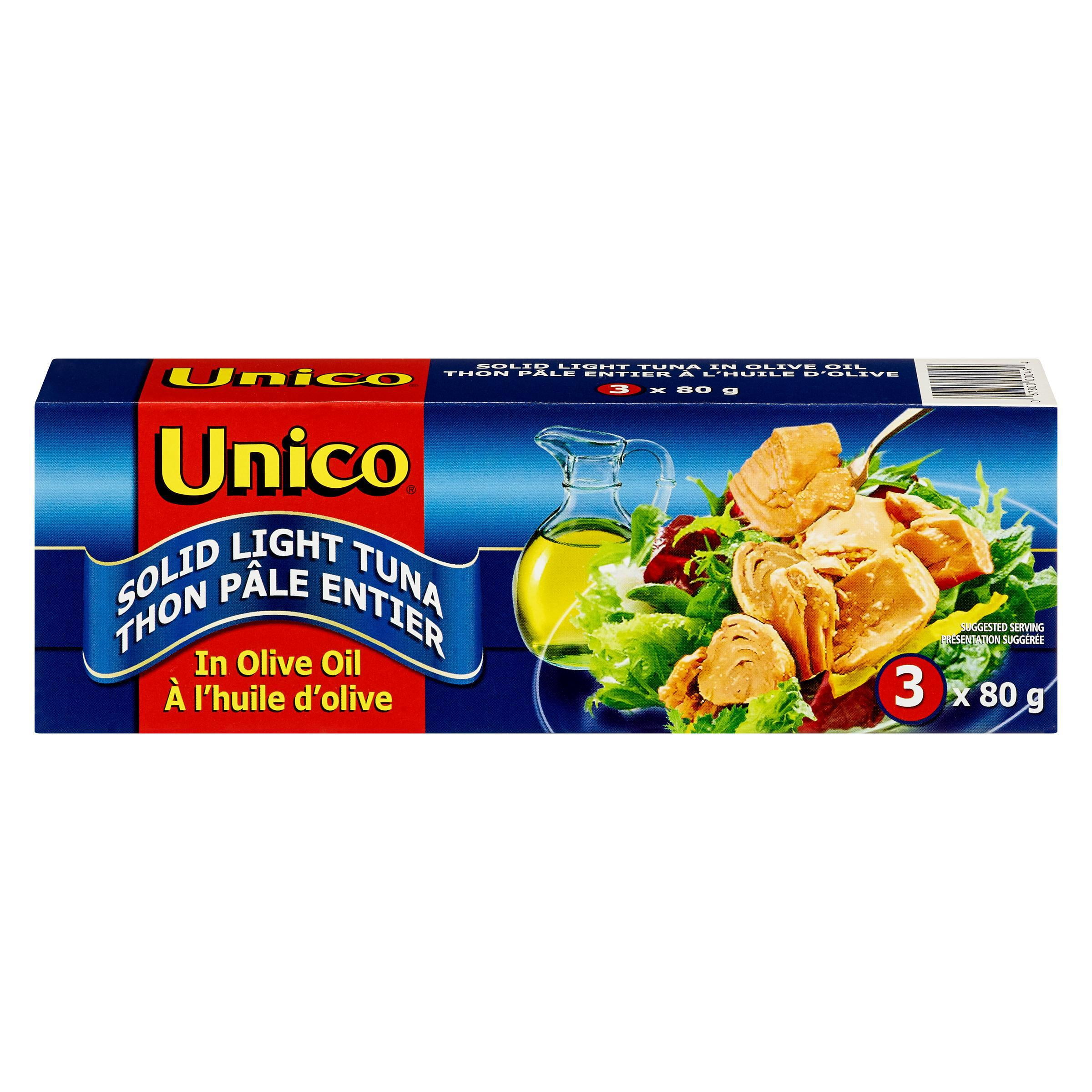 Unico Solid light Tuna in Olive Oil 3x80g, 3 pack of 80 g