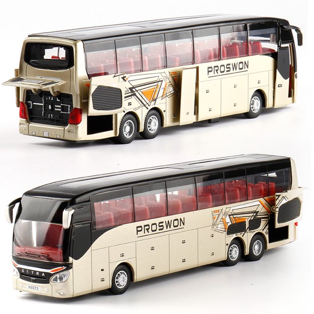 1:32 High Quality Alloy Double Deck Bus Sound Light Metal Diecast Pull Back Simulation Luxury Sightseeing Bus Vehicle Kids Toys Gold