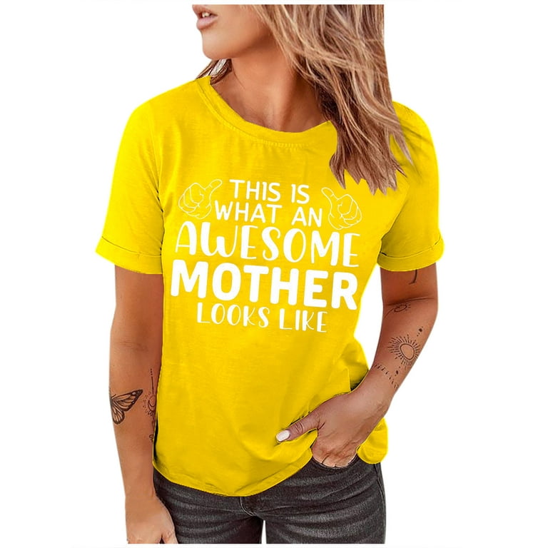 QIPOPIQ Clearance Womens Tops Summer Print V-neck Short Sleeve T Shirt  Shirts Yellow XL