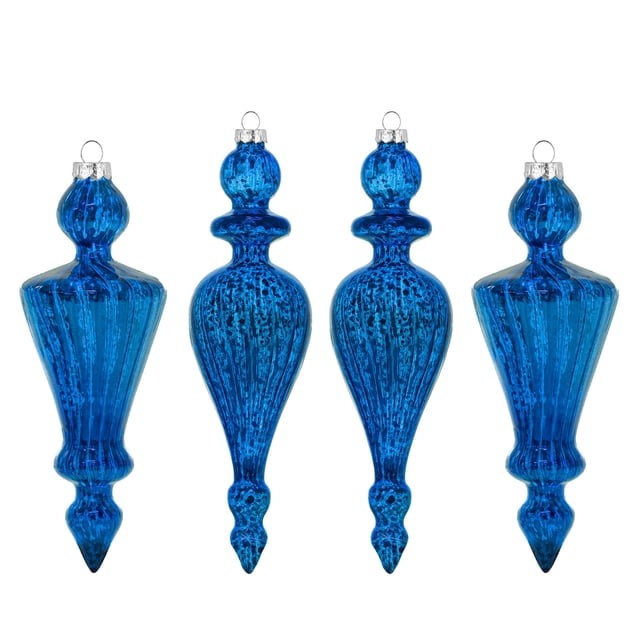 Juego de 4 adornos navideños KI Store Mercury Glass (azul)