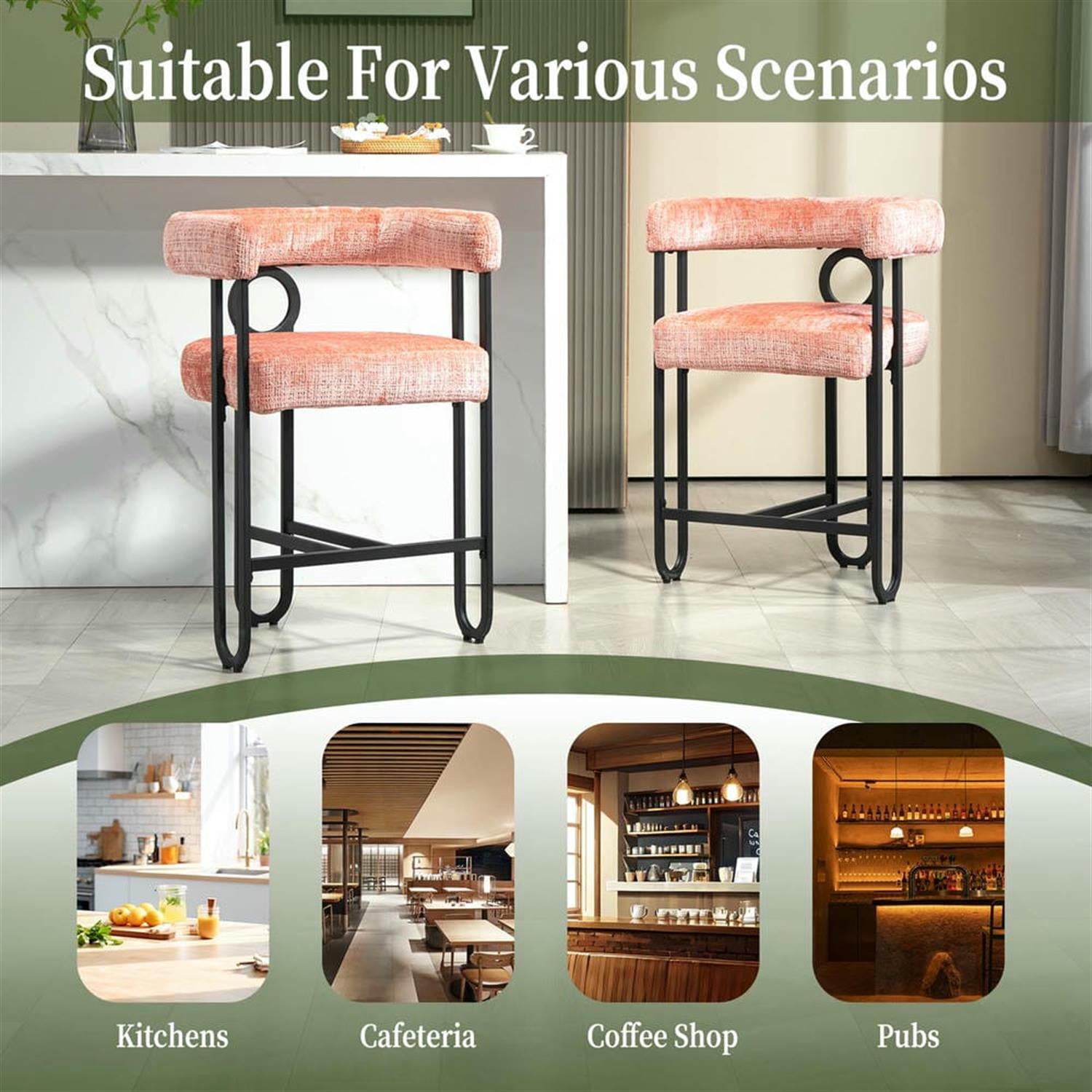 Demi Bonn 34" Counter Height Bar Stools Set of 2, Upholstered Barstools with Back, Kitchen Island Countertop Chairs for Dining Room, Pink