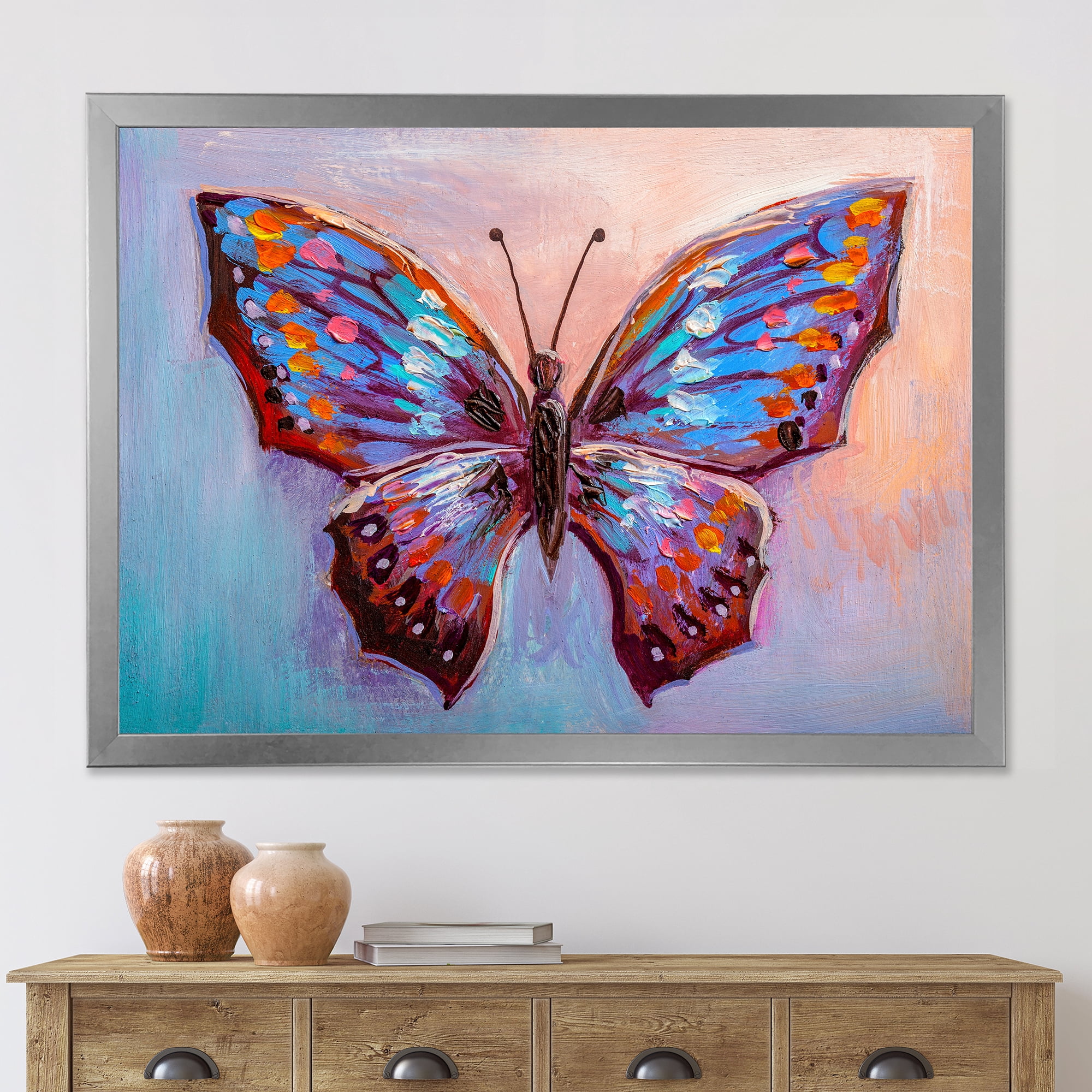 Designart 'Ancient Blue Butterfly II' Modern Framed Art Print