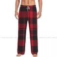 thumbnail image 3 of Mens Casual Pajama Long Pant Loose Elastic Waistband Red Plaid Checkered Tartan Cozy Sleepwear Home Lounge Pants, 3 of 5