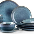 thumbnail image 2 of Ceramic Dinnerware Sets for 4, 12 Pieces Handpainted Plates and Bowls Set, Scratch Resistant Stoneware Dishes Set, Dishwasher & Microwave Safe, Ceylon Blue, 2 of 6