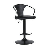 Eagle Adjustable Height Swivel Black Faux Leather and Black Wood Bar Stool with Black Metal Base