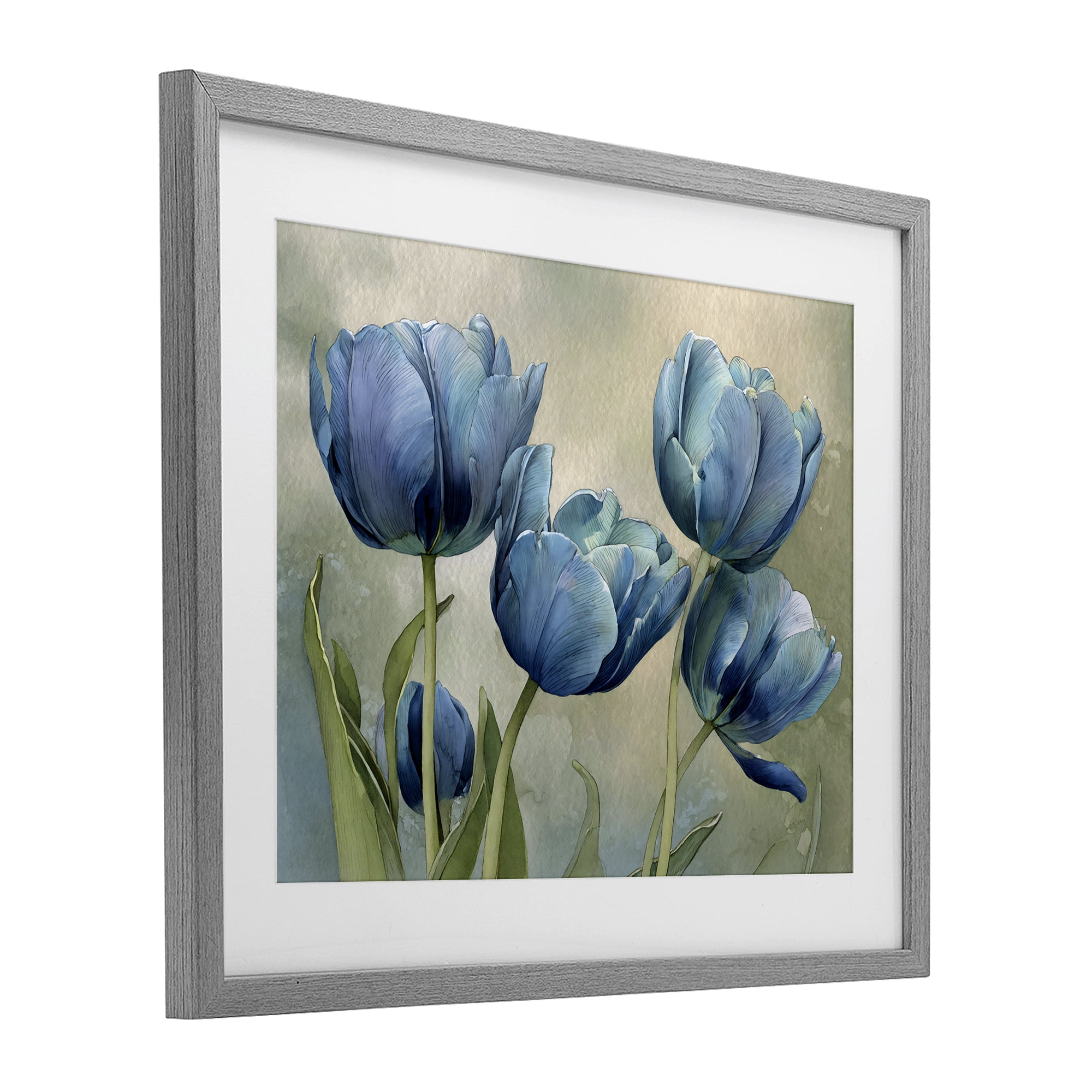 Stupell Industries Drawn Blue Tulip Flowers Gray Framed Print Under Glass, design by Franklyn Gregory