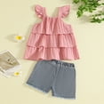 thumbnail image 3 of kaprioy Toddler Girl Clothes Toddler Baby Girl Summer Outfit 9 12 18 24 Months 2T 3T 4T Layered Tank Top Denim Shorts Set 2 Pcs Clothes Set, 3 of 7