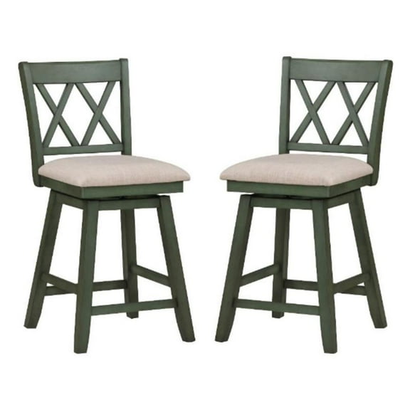 Home Square 24" Wood and Linen Swivel Barstool in Sage Green - Set of 2