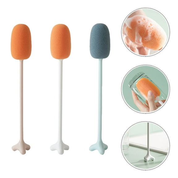 MLINS Durable Long Handle Sponge Brush Set for Cleaning with Strong Stain Removal Power Assorted Colors 3 Pcs