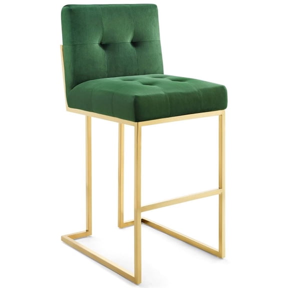 Hawthorne Collections 30" Velvet Tufted Bar Stool in Gold and Emerald