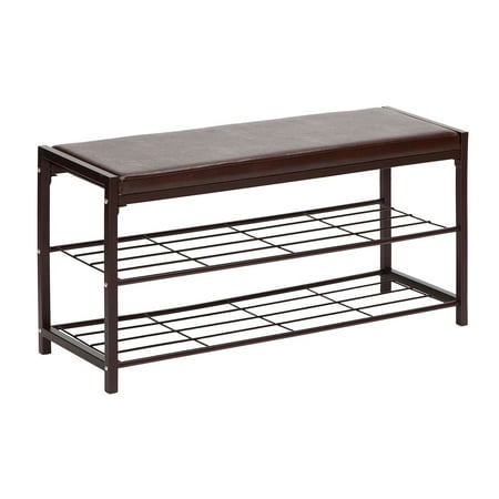 Storagemaniac 2 Tier Shoe Rack Bench With Faux Leather Seat Storagemaniac 2 Tier Shoe Rack Bench With Faux Leather Seat Entryway Storage