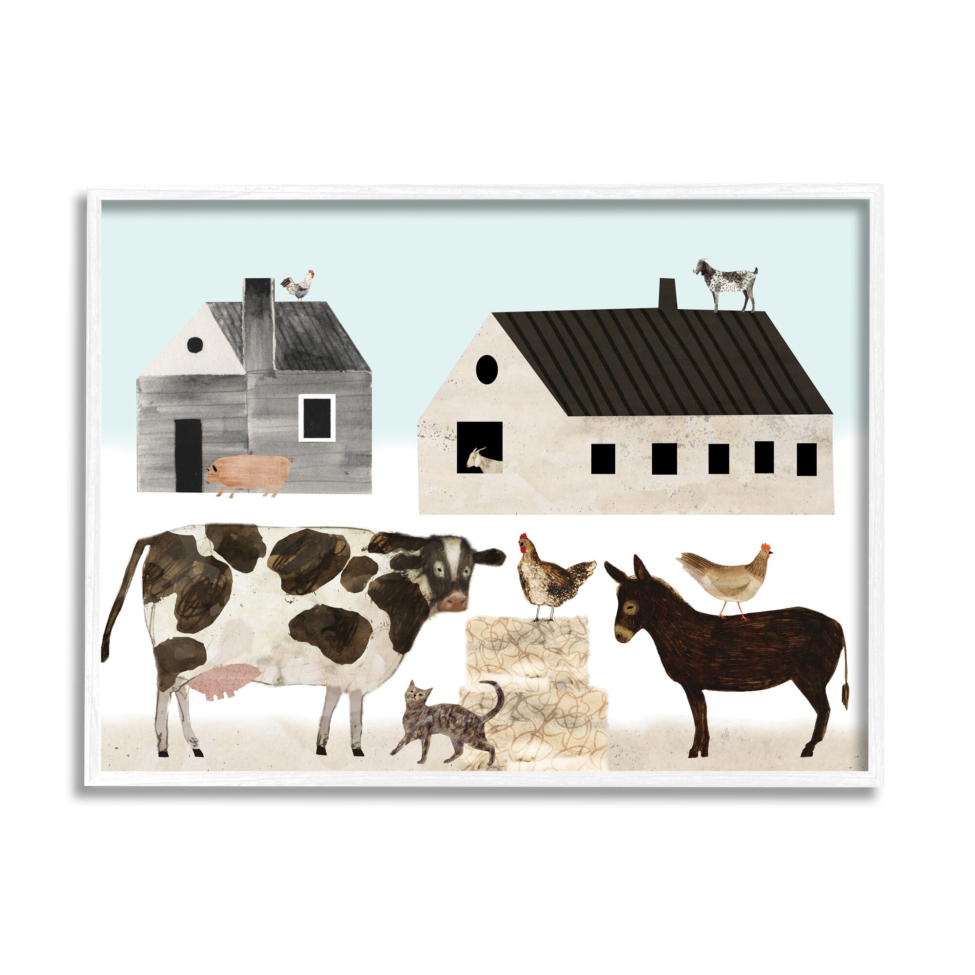 Stupell Industries Minimal Farm Animals Barn and Home Painting Framed Art Print Wall Art, 30x24, By Victoria Borges