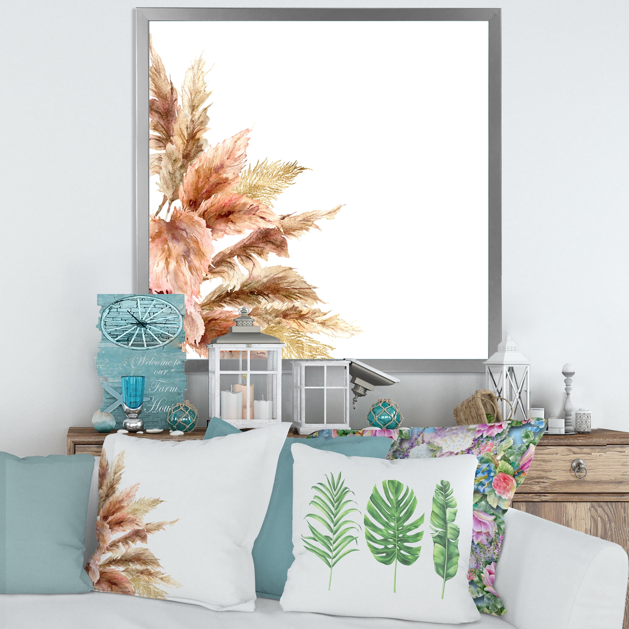 Designart 'Exotic Dry Pampas Grass On White Background' Traditional Framed Art Print