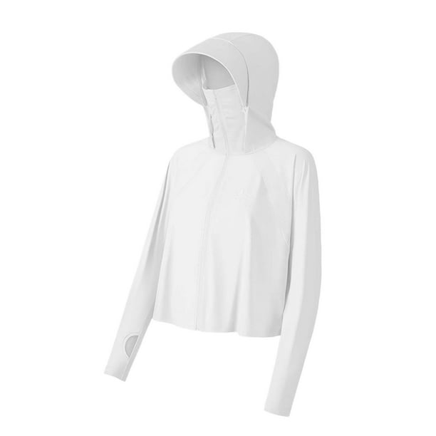 Womens Sun Protection Clothing Hoodie Hooded Cloak Full Zip Outdoor Tops  with Face Cover Long Sleeve Sun Shirts Jackets for Fitness Workout Riding  White 