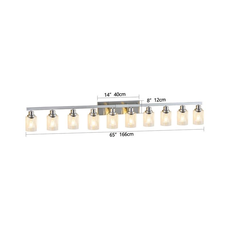 65.4" 10-Light Brushed Nickel Bathroom Vanity Light Fixture – Modern Industrial Wall Sconce with Frosted Glass