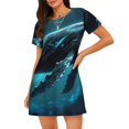 thumbnail image 1 of Disketp Vintage Blue Pattern Whale para Camisón Corto de Manga Corta para Mujeres, Camisón Cómodo con Escote Redondo, Bonito y Confortable, 1 of 6