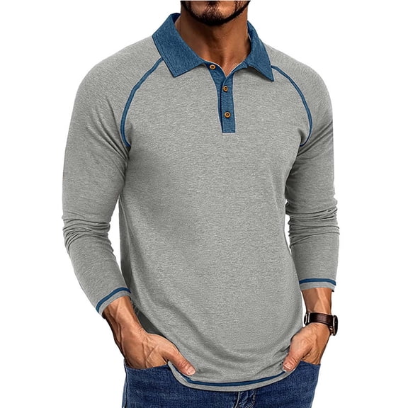 Homeyce Golf Polos for Men Long Sleeve Collared Shirts Button Fashionable Business Athletic Casual Polo Sweater Solid Color Golf T Shirt,Gray XL