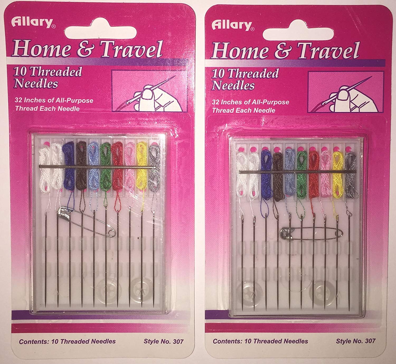 LOT OF 2 Emergency Sewing Repair Kit and Hem Tape Pre-Threaded Needles by Allary 