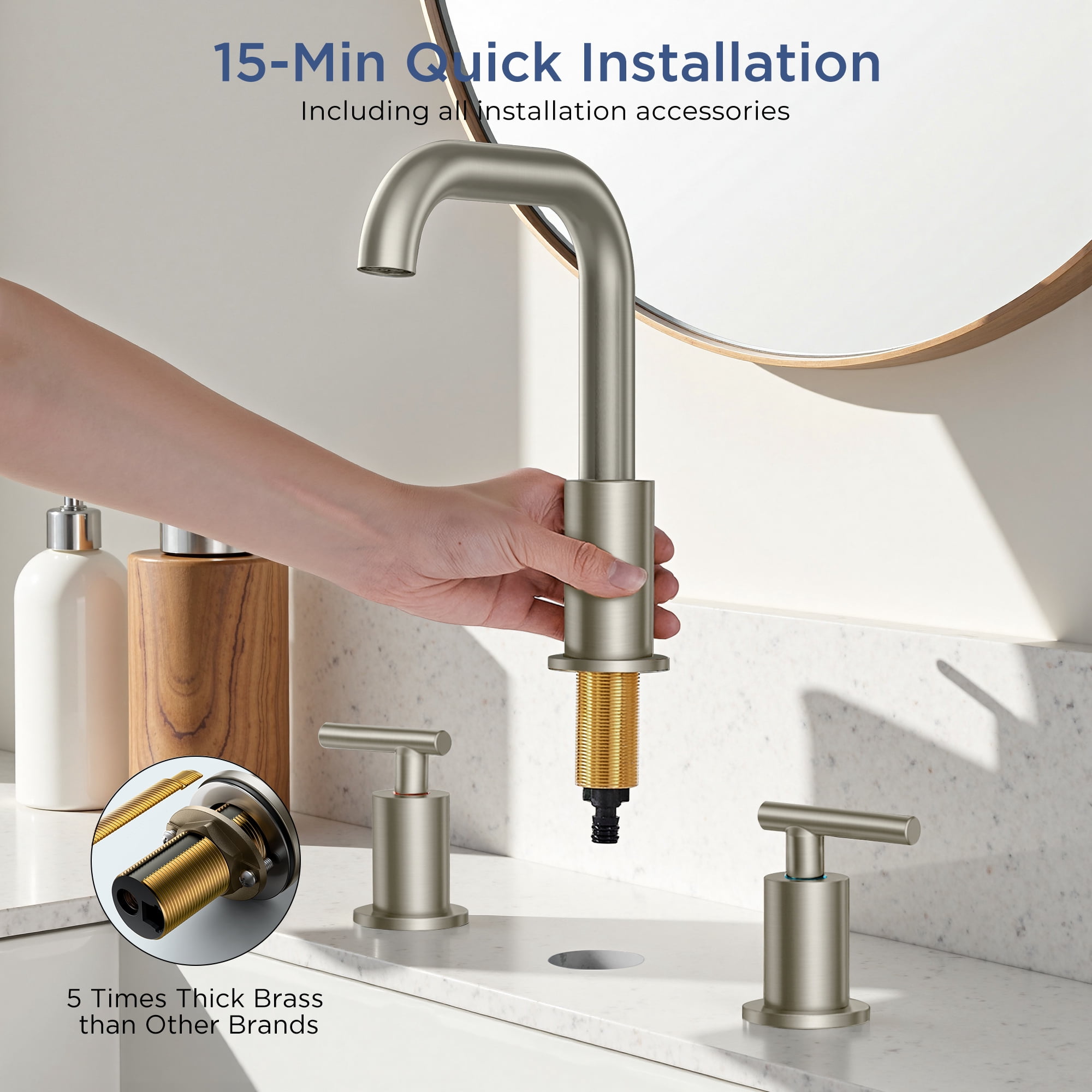 TVOFEK 8 inch Bathroom Faucet 3 Hole, Brushed Nickel Vanity Faucet with Metal Pop-Up Drain and Aerator for Restroom Lavatory RV Basin