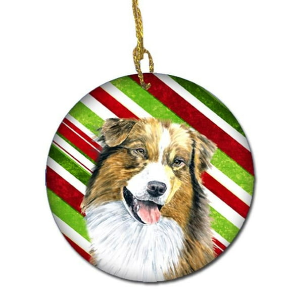 Australian Shepherd Candy Cane Holiday Christmas Ceramic Ornament