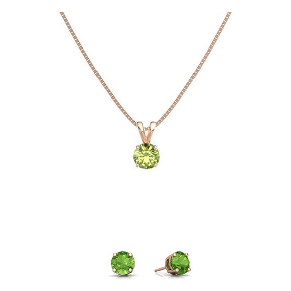 18K Rose Gold 4ct Peridot Round 18 Inch Necklace and Earrings Set Plated